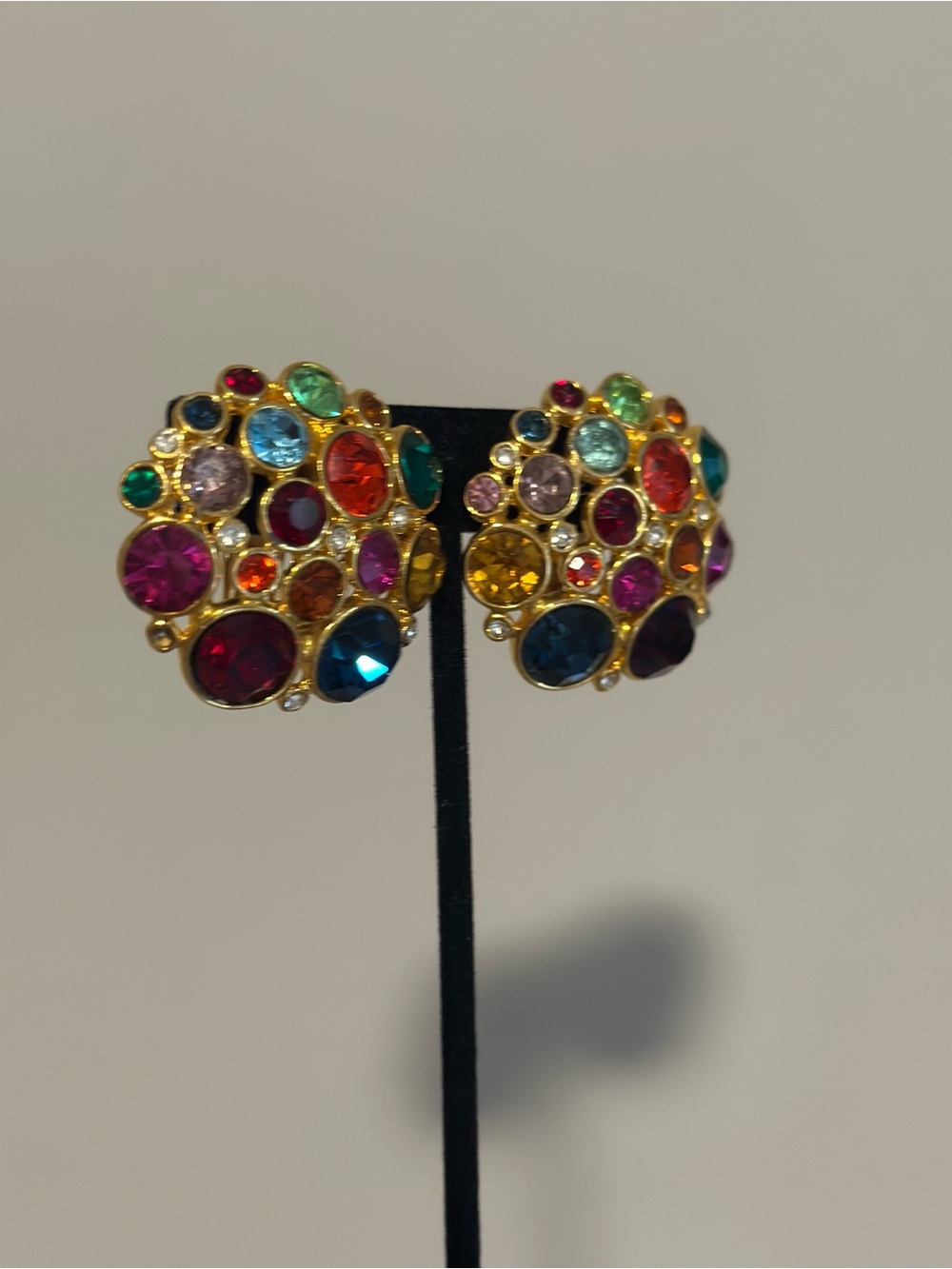 Blanca Multicolor Crystal Cluster Gold Tone Clip-On Statement Earrings - Picture 4 of 8